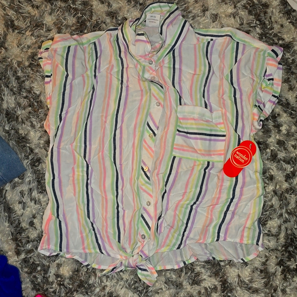 Woven tie front top